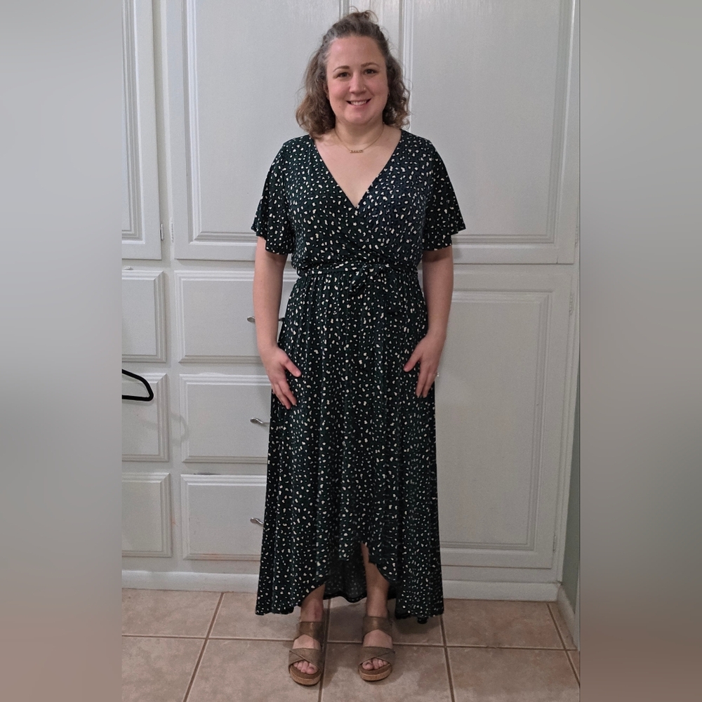 Teal Green Leopard Print Faux Wrap Dress